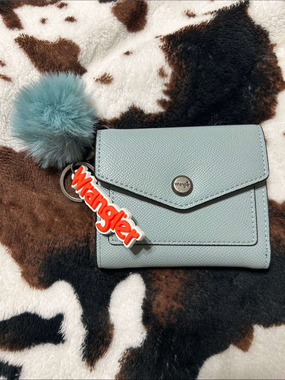 Wrangler Light Teal Compact Wallet with Pom Key Charm
